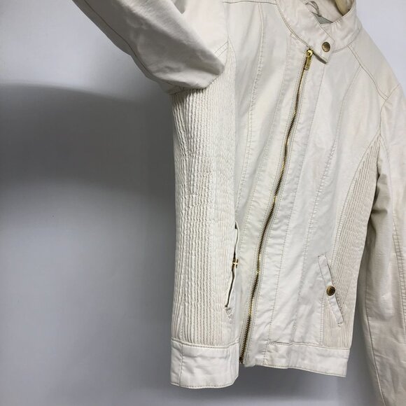 G By Guess Ivory Pleather Faux Leather Vegan Moto Jacket size L - Picture 6 of 16
